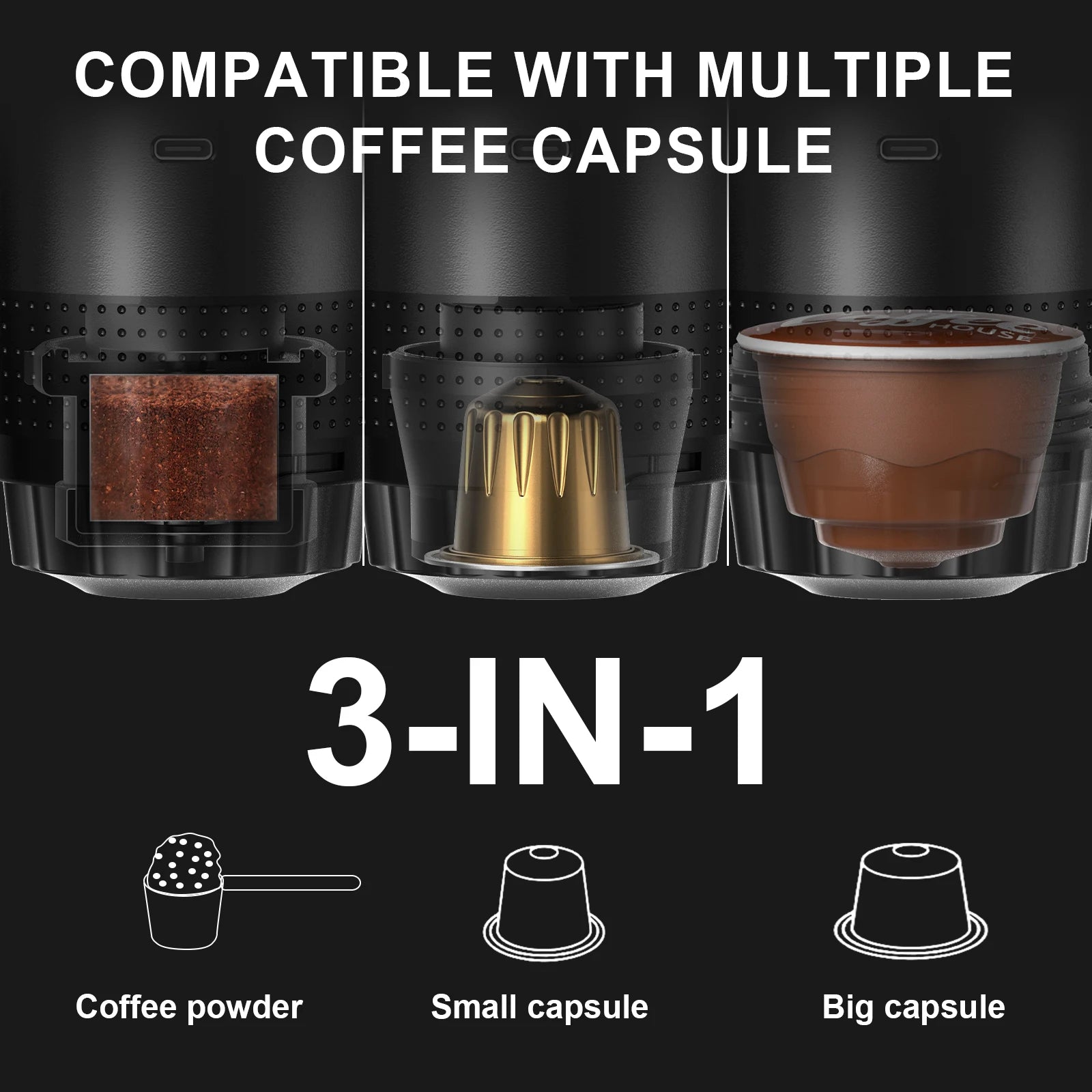 Wireless Electric Portable Espresso 3-in-1 Coffee Machine for Car & Home Camping Coffee Maker Capsule Powder Travel Coffee Maker