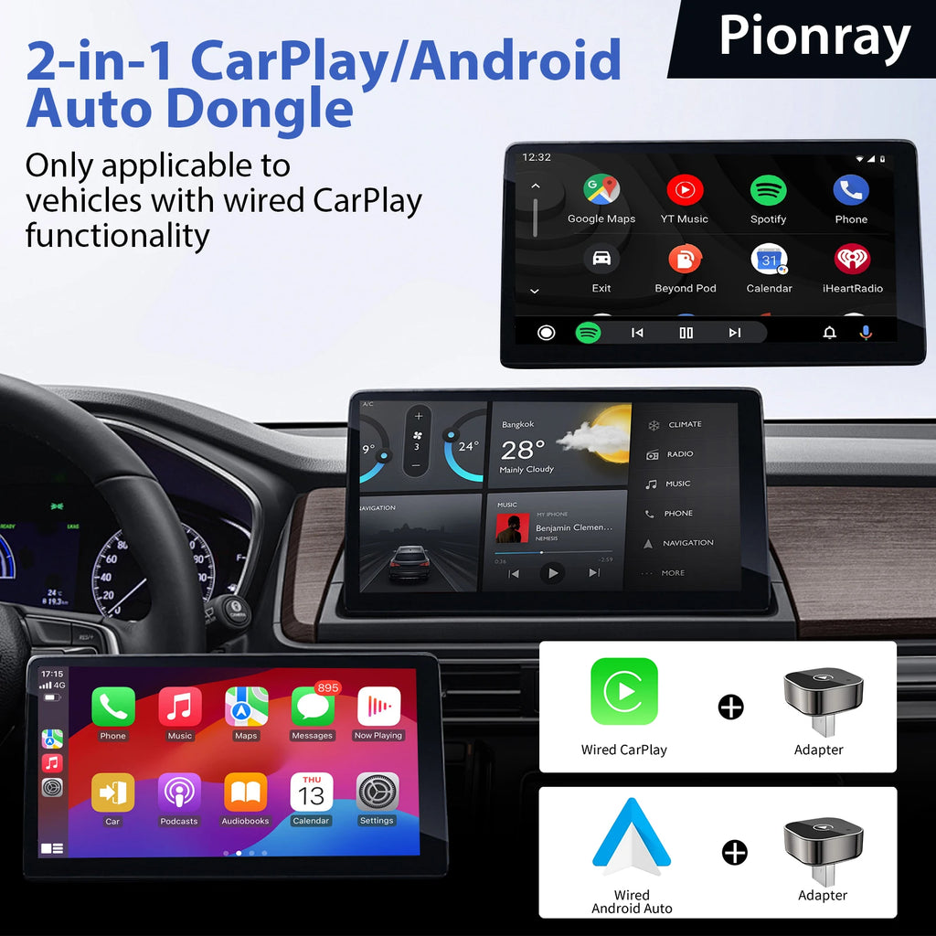 New Pionray 2 in 1 Wireless CarPlay Adapter&Android Auto Wireless