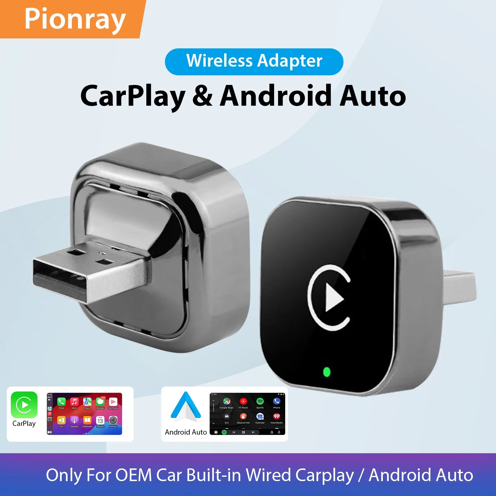 New Pionray 2 in 1 Wireless CarPlay Adapter&Android Auto Wireless