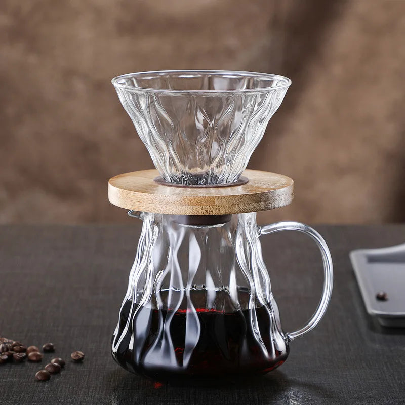 AILIHU Coffee Pot Glass Sharing Pot 60° Coffee Filter Cup Hand Brew Coffee Set Tools Support 500ML