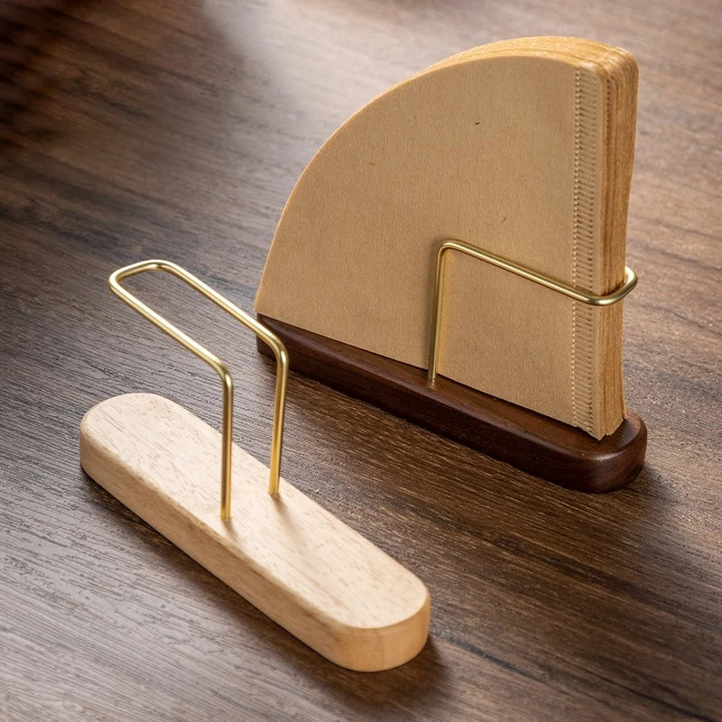 Coffee Filter Holder Stand Coffee Paper Storage Rack Coffee Filter Container For V60 Paper Walnut/Brass Coffeware Accessories