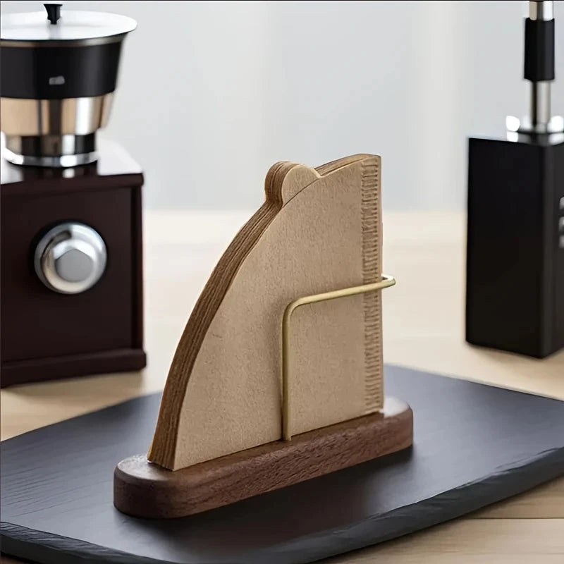Coffee Filter Holder Stand Coffee Paper Storage Rack Coffee Filter Container For V60 Paper Walnut/Brass Coffeware Accessories