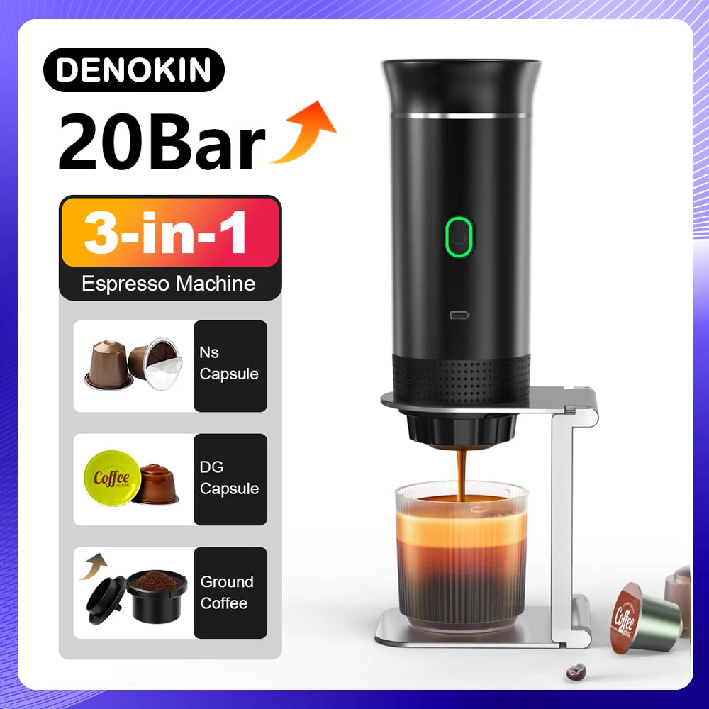 Wireless Electric Portable Espresso 3-in-1 Coffee Machine for Car & Home Camping Coffee Maker Capsule Powder Travel Coffee Maker